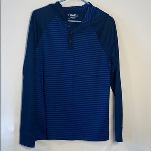 Hooded long-sleeve tee, navy/blue striped NWOT